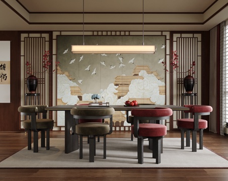 新中式餐厅su模型