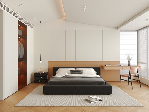  现代极简卧室 主卧 飘窗卧室3d模型 