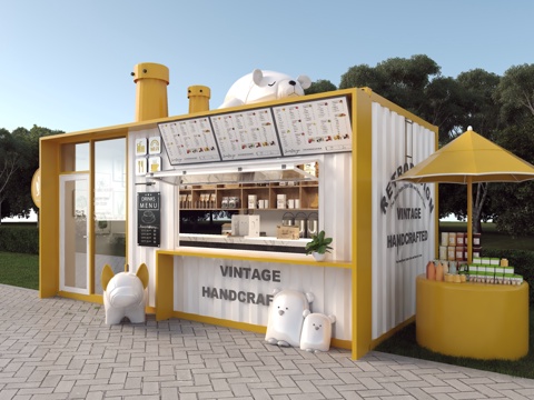  现代户外咖啡店  集装箱便利店3d模型 