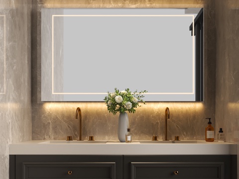  法式中古浴室柜 法式双盆浴室柜 简欧卫浴柜 欧式主卧浴室柜3d模型 