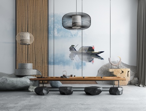  新中式禅意茶室 书房 会客厅3d模型 