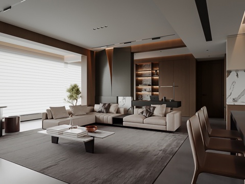  意式客厅3d模型 