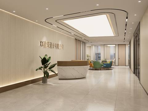 现代办公门厅 前台接待su模型