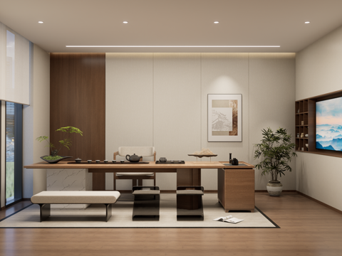 新中式茶室su模型