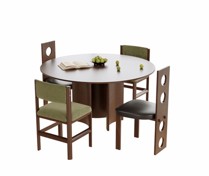 现代餐桌椅 圆形餐桌 餐椅su模型