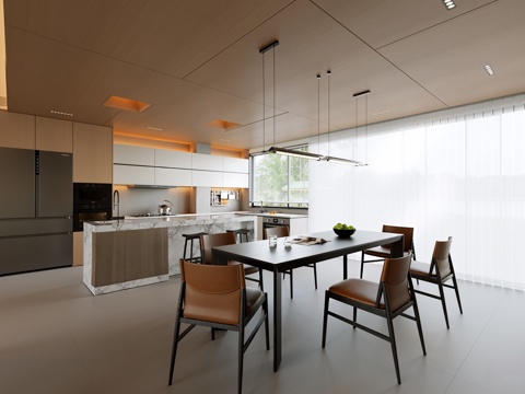  现代餐厅3d模型 