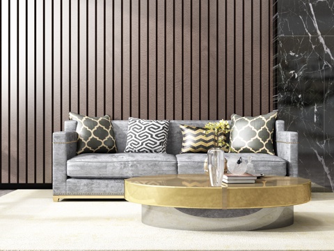  欧式简约沙发茶几组合3d模型 