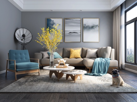  现代北欧客厅沙发3d模型 