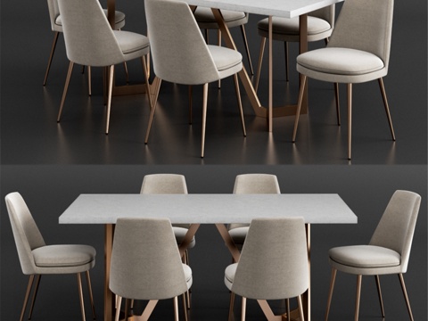  West Elm 餐桌套装 133d模型 