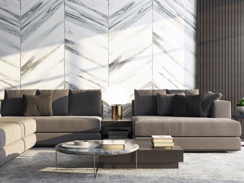  现代客厅转角沙发组合3d模型 