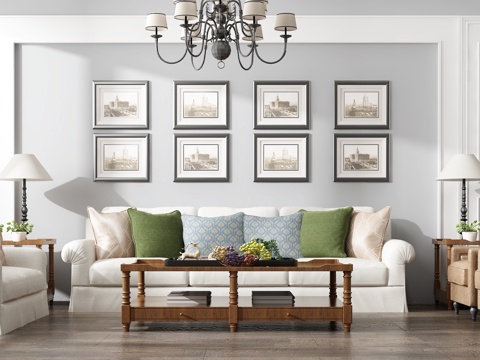  美式沙发茶几组合3d模型 