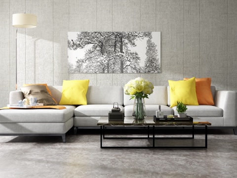  现代沙发茶几组合3d模型 