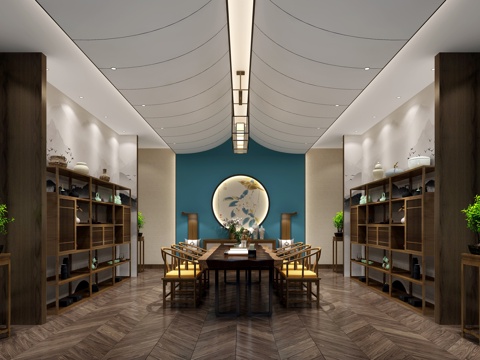  新中式茶室 博古架 置物架 展柜3d模型 