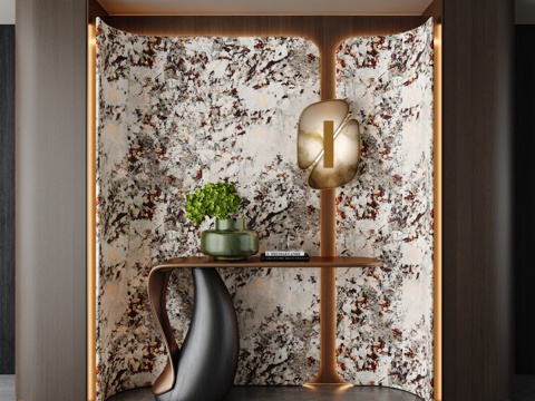  意式轻奢玄关 轻奢端景台 别墅玄关 过道玄关 门厅3d模型 