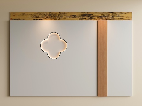  新中式床头背景墙 宋氏卧室背景墙 包间床头背景3d模型 