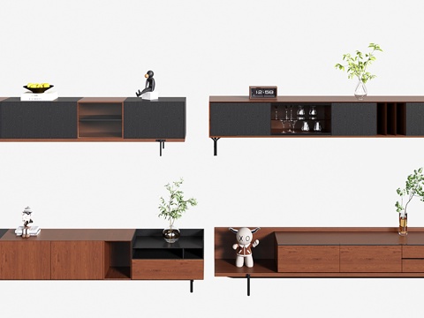 现代成品电视柜 中古落地电视柜su模型