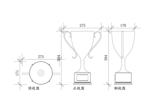  奖牌 金杯 银杯 奖品 荣誉杯cad施工图 