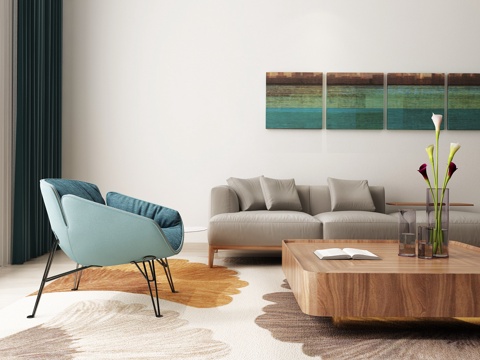  沙发茶几组合 单人沙发 单人椅 茶几 沙发3d模型 