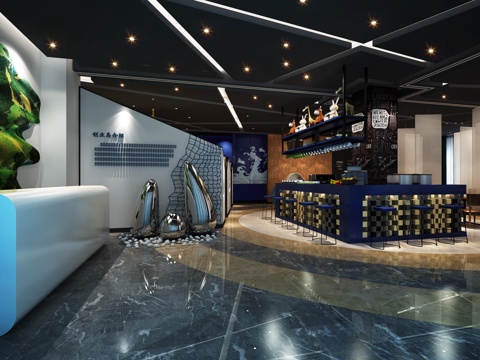  工业风餐厅 火锅店 前台 吧台 包间3d模型 