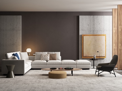  组合沙发 茶几 单人椅 休闲椅 转角沙发 圆几 沙发茶几组合3d模型 