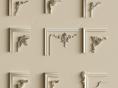 法式石膏雕花线条 欧式石膏线 角花 雕花 石膏线背景墙su模型