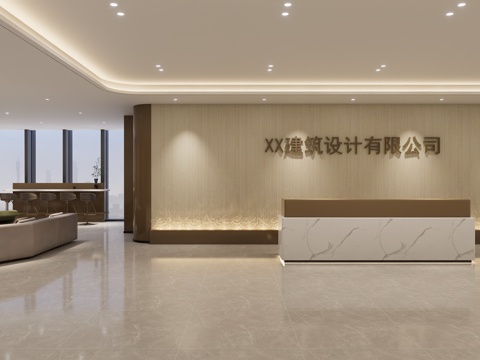 现代办公门厅 前台接待su模型