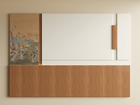  宋氏床头背景墙 新中式卧室背景墙3d模型 