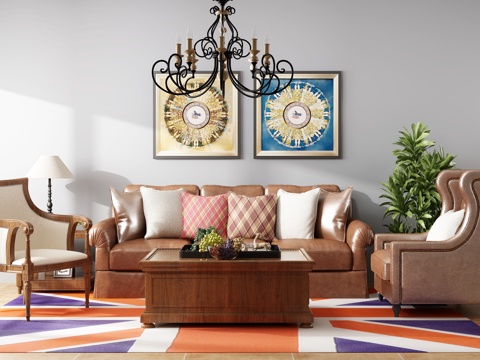  美式沙发茶几组合3d模型 