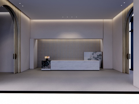 公司前台 办公空间 接待su模型