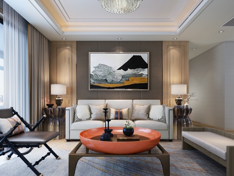  新中式客厅沙发组合3d模型 