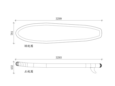 冲浪板 划水板 直立桨板 SUP 板 水上桨板cad施工图