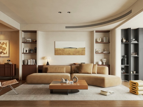  侘寂风客餐厅 复古风客餐厅 横厅3d模型 