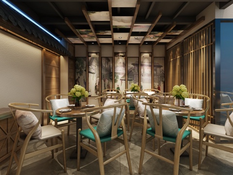  现代餐厅 主题餐厅 餐桌 餐椅 饭店3d模型 