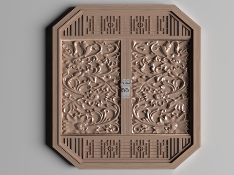  新中式平开窗3d模型 