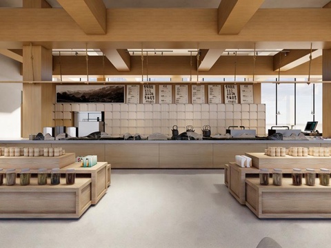 新中式茶馆 茶叶店 茶桌椅组合 茶叶展厅su模型