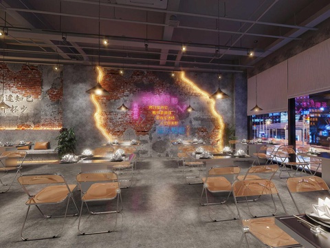 网红风烧烤店 最新全套 效果图 施工图设计cad施工图