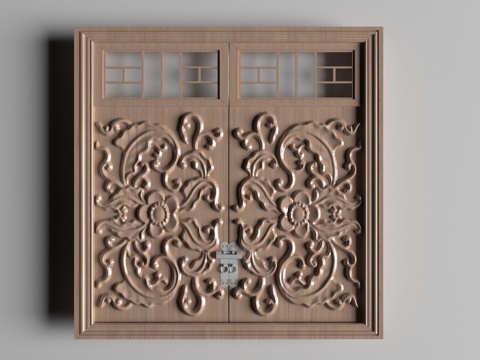  新中式平开窗3d模型 