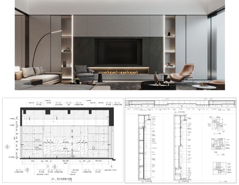 墙面节点 电视背景墙 电视柜 现代电视墙cad施工图