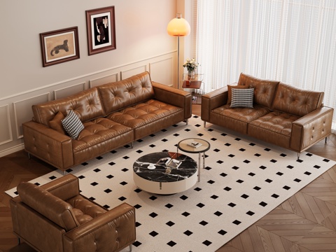  现代沙发茶几组合 三人沙发 多人沙发 组合沙发3d模型 