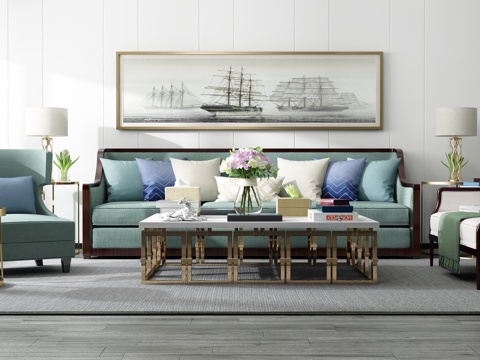  新中式 现代 北欧沙发茶几组合3d模型 