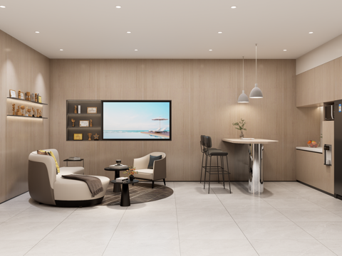  现代办公室茶水区su模型 