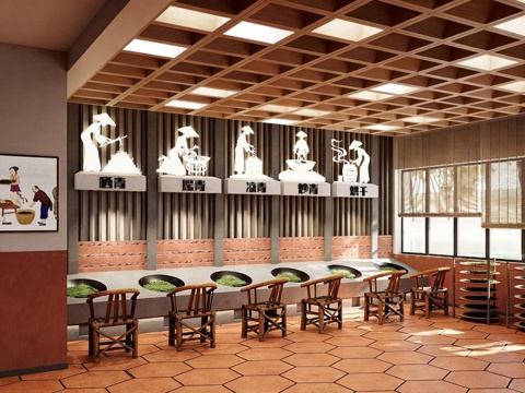 新中式茶馆 茶叶展厅su模型