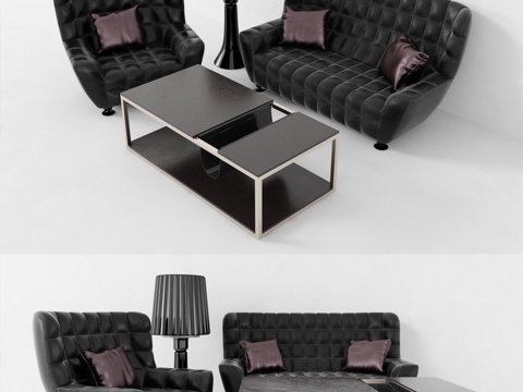  现代沙发茶几组合 布料沙发 双人沙发 真皮沙发 沙发椅3d模型 