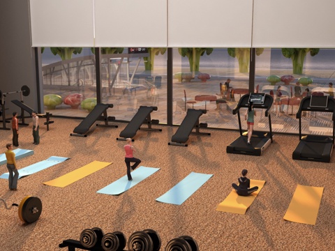  现代微缩景观健身房3d模型 