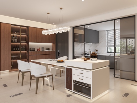  岛台 餐桌椅3d模型 