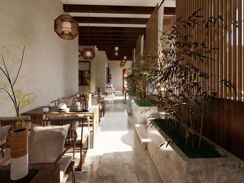 新中式中式茶馆 茶馆雅座 茶桌椅组合su模型