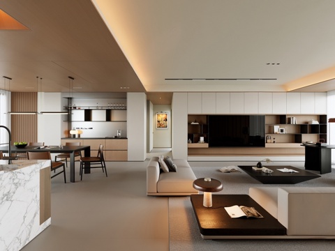  现代客餐厅3d模型 