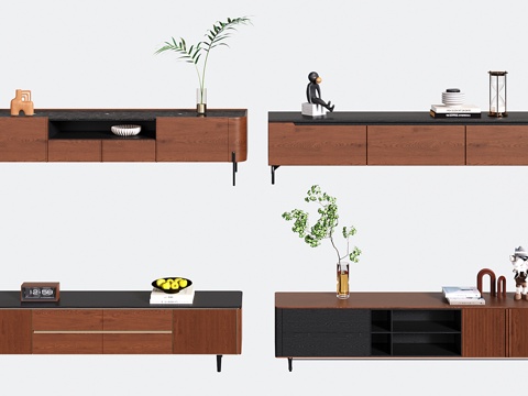  现代中古电视柜3d模型 