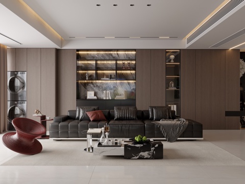  意式轻奢原木客厅3d模型 