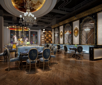  工业风火锅店 自助餐厅 卡座3d模型 